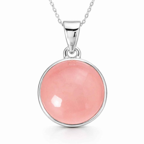 Incredere si Curaj - Colier argint 925 cu Cuart Roz rotund – iubire de sine si armonie interioara
