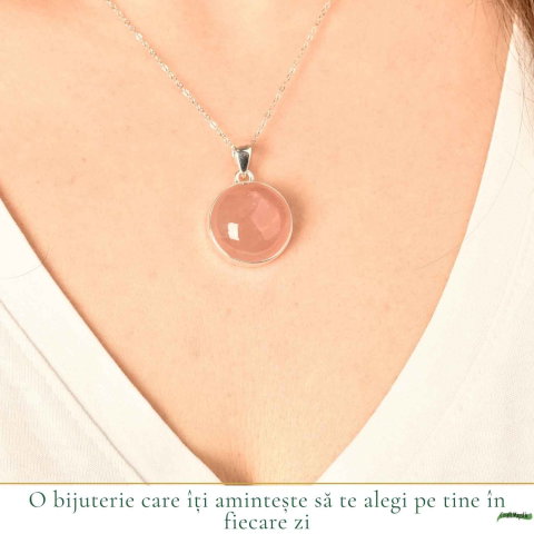 Colier argint 925 cu Cuart Roz rotund – iubire de sine si armonie interioara [1]
