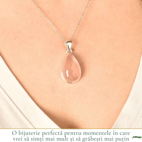 Colier argint 925 cu Cuart Roz lacrima – iubire de sine si echilibru emotional [1]