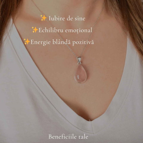 Colier argint 925 cu Cuart Roz lacrima – iubire de sine si echilibru emotional [2]