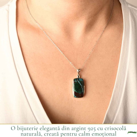 Colier Argint 925 cu Crisocola Dreptunghi – Calm si Armonie Interioara [1]