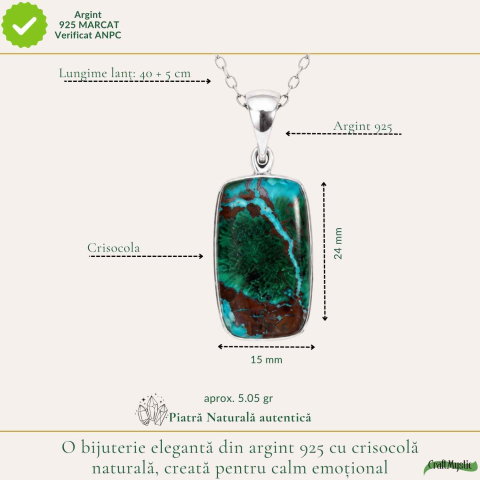 Colier Argint 925 cu Crisocola Dreptunghi – Calm si Armonie Interioara [3]
