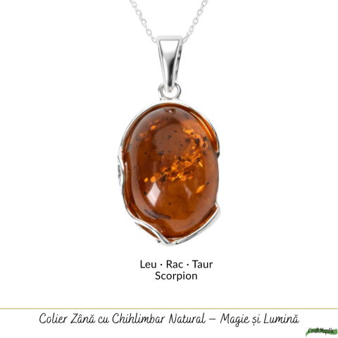 Colier Argint 925 cu Chihlimbar Natural Oval Mare – Energie Calda si Echilibru [4]