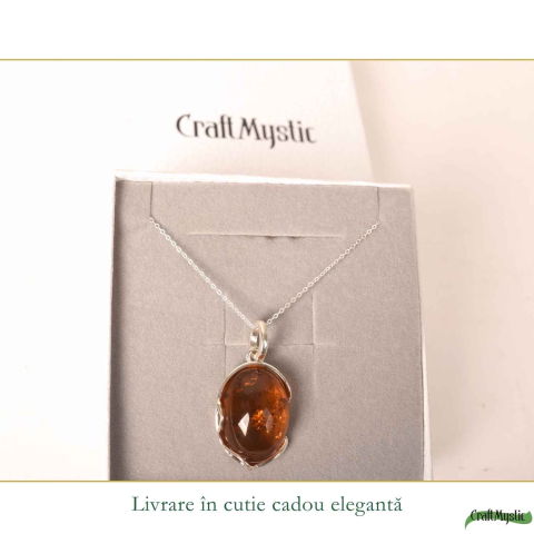 Colier Argint 925 cu Chihlimbar Natural Oval Mare – Energie Calda si Echilibru [5]