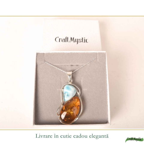 Colier Argint 925 cu Chihlimbar si Larimar Natural – Energie Calda si Echilibru [5]