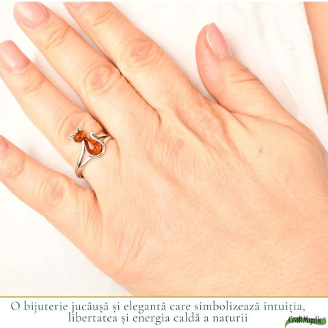 Inel Argint 925 Pisica cu Chihlimbar Natural – Intuitie, Energie Calda si Farmec [1]