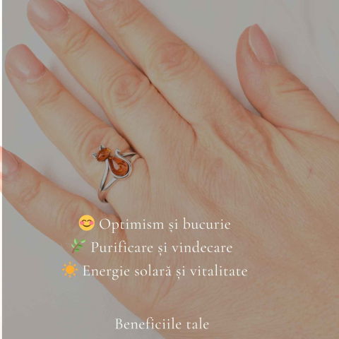Inel Argint 925 Pisica cu Chihlimbar Natural – Intuitie, Energie Calda si Farmec [2]