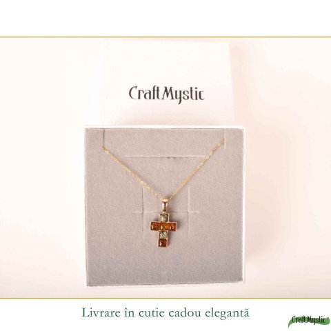 Colier Argint 925 cu Chihlimbar Cruce – Protectie si Energie Calda [5]