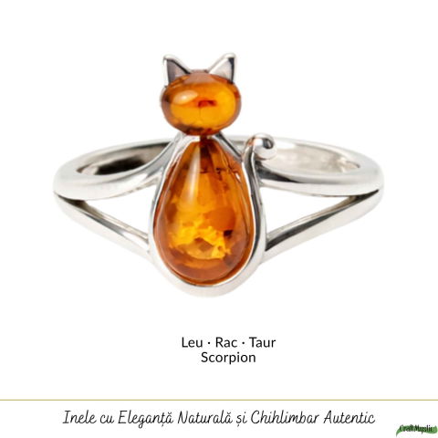 Inel Argint 925 Pisica cu Chihlimbar Natural – Intuitie, Energie Calda si Farmec [4]