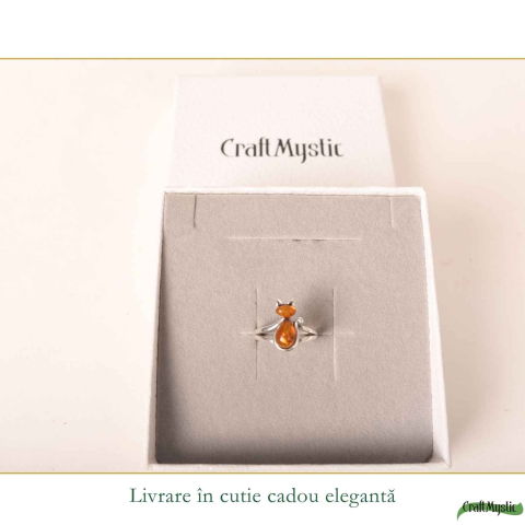 Inel Argint 925 Pisica cu Chihlimbar Natural – Intuitie, Energie Calda si Farmec [5]