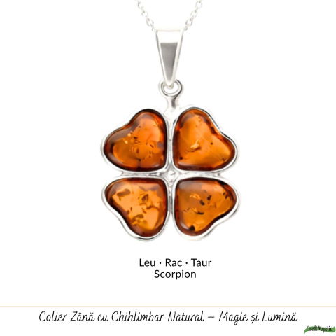 Colier Argint 925 cu Trifoi din Chihlimbar Natural – Noroc, Energie Calda si Protetie [4]
