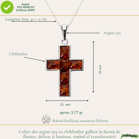 Colier Argint 925 cu Cruce Mare din Chihlimbar Natural – Protectie si Energie Luminoasa [3]