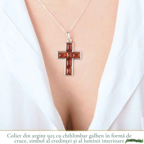Colier Argint 925 cu Cruce Mare din Chihlimbar Natural – Protectie si Energie Luminoasa [1]