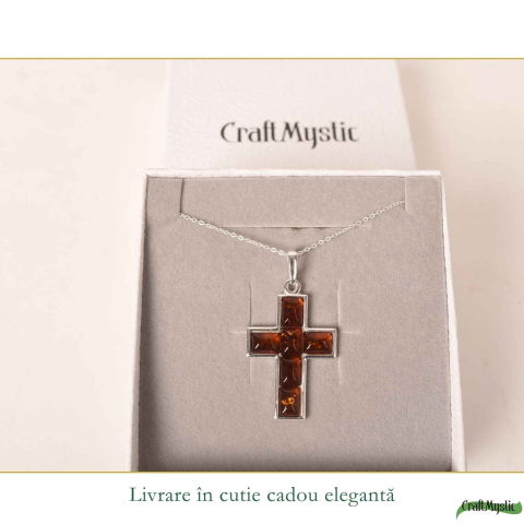 Colier Argint 925 cu Cruce Mare din Chihlimbar Natural – Protectie si Energie Luminoasa [5]