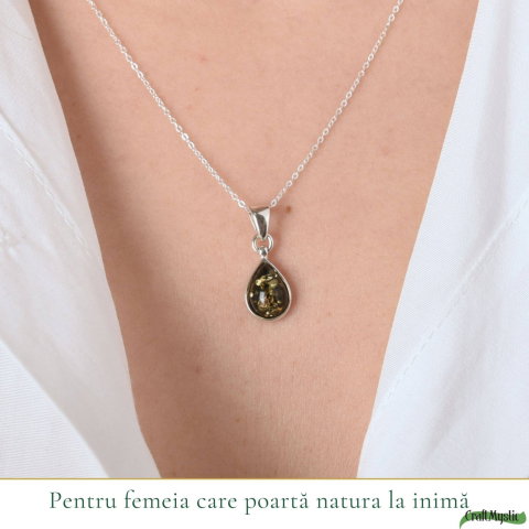 Colier argint 925 cu lacrima si chihlimbar verde – Energie solara si vitalitate [1]
