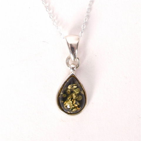 Colier argint 925 cu lacrima si chihlimbar verde – Energie solara si vitalitate