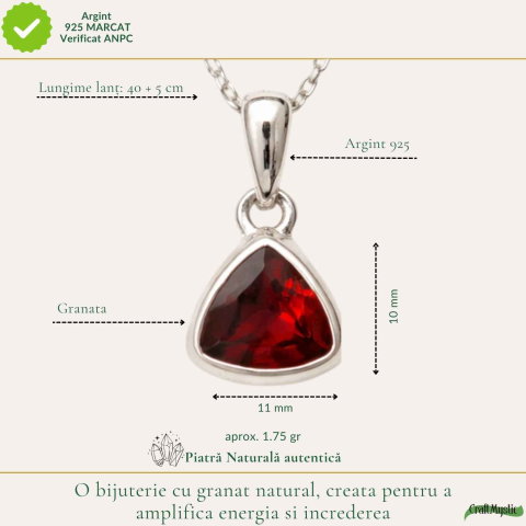 Colier Argint 925 cu Granat Triunghi – Putere si Echilibru Interior [3]