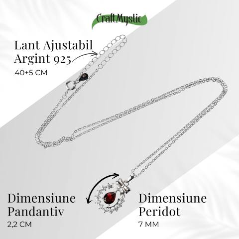 Colier Argint 925 cu Granat Natural si Zirconiu – Pandantiv Ghirlanda cu Fundita, Simbol al Energiei si Protectiei [4]