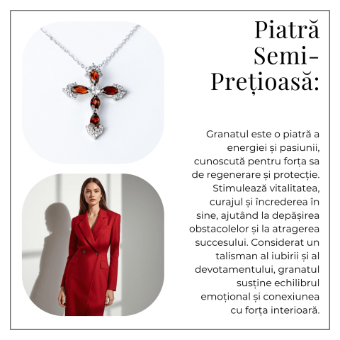 Colier Argint 925 cu Crucifix din Granat Natural si Zirconiu – Simbol al Energiei Vitale, Pasiunii si Protectiei Interioare [5]