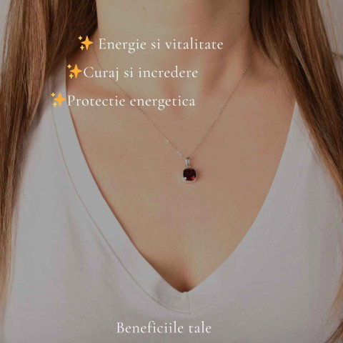 Colier Argint 925 cu Granat Patrat – Stabilitate si Energie Interioara [2]