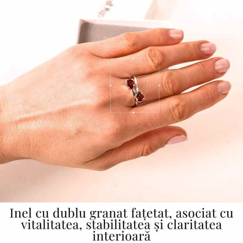 Inel din argint 925 cu dublu granat, pentru energie si stabilitate interioara [1]
