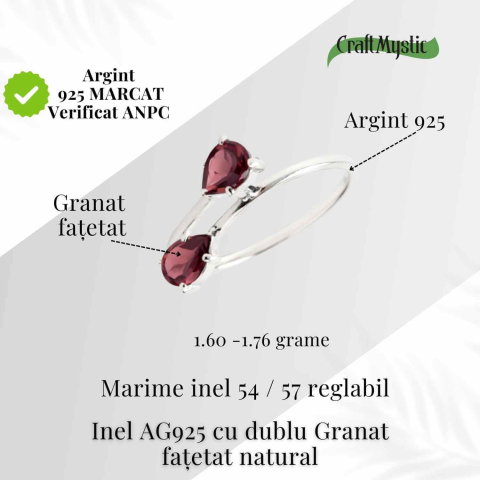Inel din argint 925 cu dublu granat, pentru energie si stabilitate interioara [3]