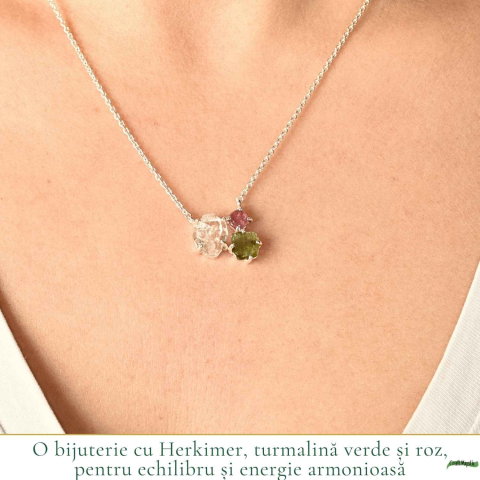Colier Argint 925 cu Herkimer si Turmalina Verde Roz – Echilibru si Energie [1]