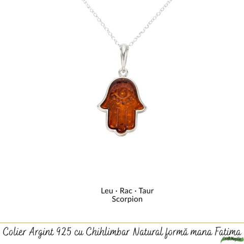 Colier argint 925 cu Mana lui Fatima si chihlimbar natural – Protectie si vitalitate [4]