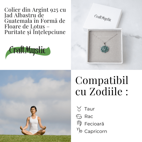 Colier Argint 925 cu Jad Albastru Guatemala in Forma de Floare de Lotus – Puritate si Armonie Interioara [3]