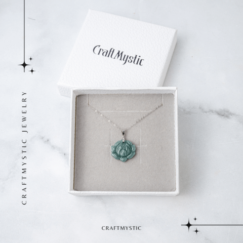 Colier Argint 925 cu Jad Albastru Guatemala in Forma de Floare de Lotus – Puritate si Armonie Interioara [7]