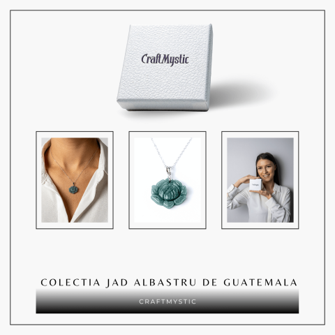 Colier Argint 925 cu Jad Albastru Guatemala in Forma de Floare de Lotus – Puritate si Armonie Interioara [6]