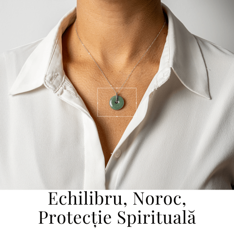 Colier Argint 925 cu Jadit Natural Rusesc in Forma Rotunda – Echilibru, Noroc si Protectie Spirituala [1]