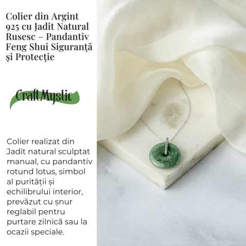 Colier Argint 925 cu Jadit Natural Rusesc in Forma Rotunda – Echilibru, Noroc si Protectie Spirituala [2]