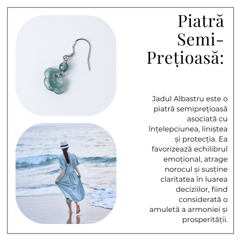 Cercei Argint 925 cu Jad Albastru Guatemala – Model Nor Pi Disc pentru Noroc si Protectie [5]