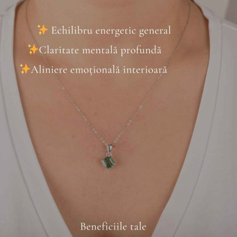 Colier Argint 925 cu Kianit Verde Fatetat Patrat – Echilibru si Claritate [2]
