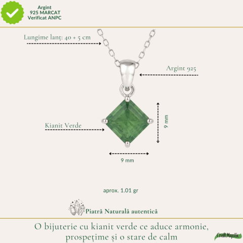 Colier Argint 925 cu Kianit Verde Fatetat Patrat – Echilibru si Claritate [3]