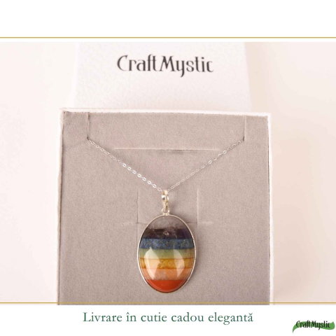 Colier Argint 925 cu Pietre Naturale 7 Chakre Oval – Echilibru si Energie [5]
