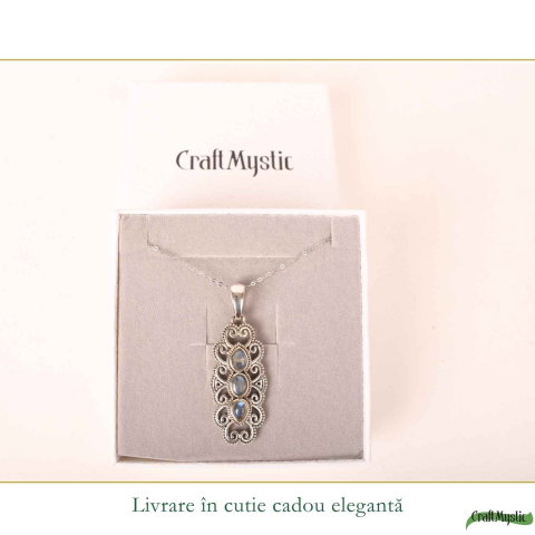 Colier Argint 925 cu Labradorit Triplu forma de Floare – Protectie si Intuitie [5]