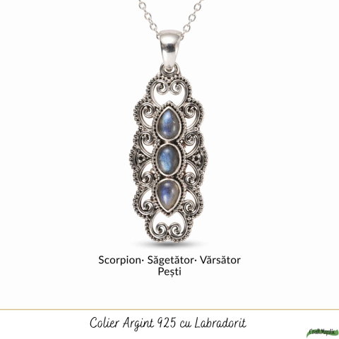 Colier Argint 925 cu Labradorit Triplu forma de Floare – Protectie si Intuitie [4]