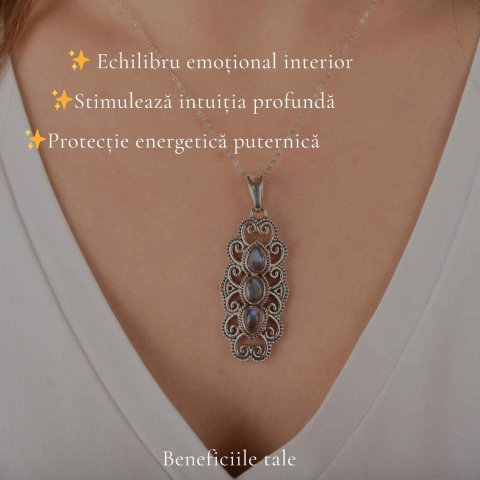 Colier Argint 925 cu Labradorit Triplu forma de Floare – Protectie si Intuitie [2]