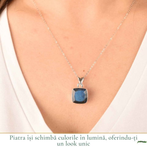 Colier Argint 925 cu Labradorit Fațetat Patrat – Claritate si Protectie [1]