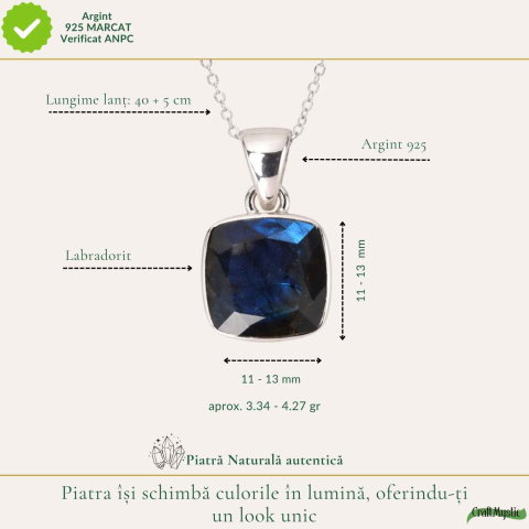 Colier Argint 925 cu Labradorit Fațetat Patrat – Claritate si Protectie [3]