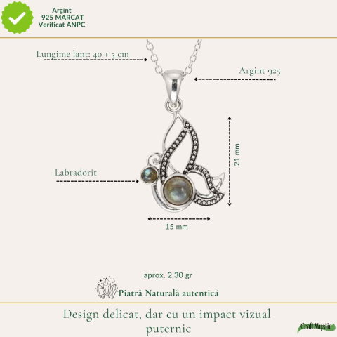 Colier Argint 925 in forma de Fluture cu Labradorit – Transformare si Intutie [3]