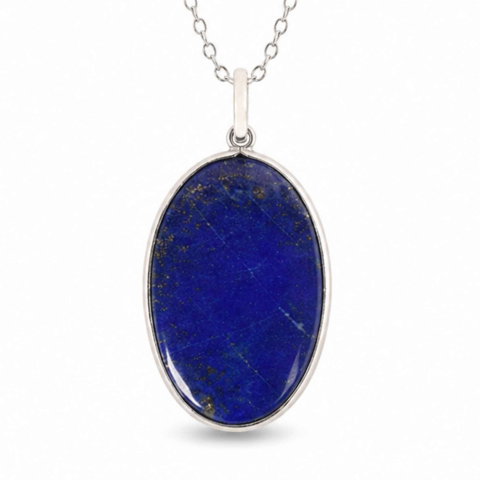 Claritate Mentala si Focus - Colier argint 925 cu Lapis Lazuli oval – Claritate mentala si comunicare autentica