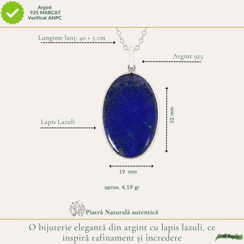 Colier argint 925 cu Lapis Lazuli oval – Claritate mentala si comunicare autentica [3]