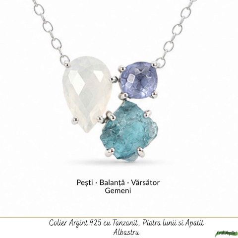 Colier Argint 925 cu Piatra Lunii, Apatit Albastru si Tanzanit – Echilibru si Inspiratie [4]