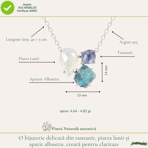 Colier Argint 925 cu Piatra Lunii, Apatit Albastru si Tanzanit – Echilibru si Inspiratie [3]