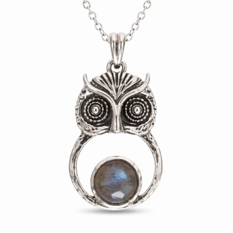 Claritate Mentala si Focus - Colier Argint 925 cu Labradorit in forma de Bufnita – Protectie si Intuitie