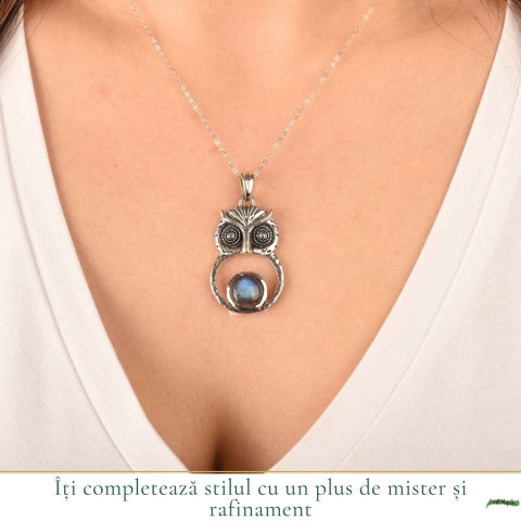 Colier Argint 925 cu Labradorit in forma de Bufnita – Protectie si Intuitie [1]