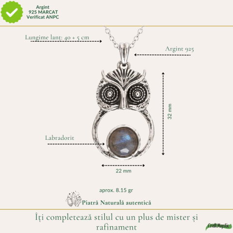 Colier Argint 925 cu Labradorit in forma de Bufnita – Protectie si Intuitie [3]